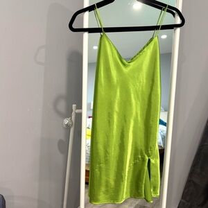 Y2K 2000s Vibrant Green Satin Slip Dress / Lingerie Dress